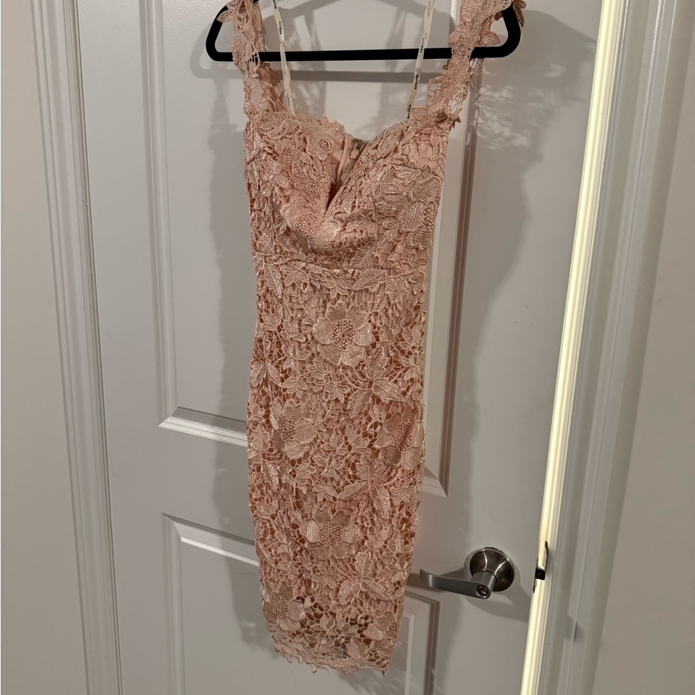 Elegant Pink and Gold Spaghetti Strap Bodycon Midi Dress